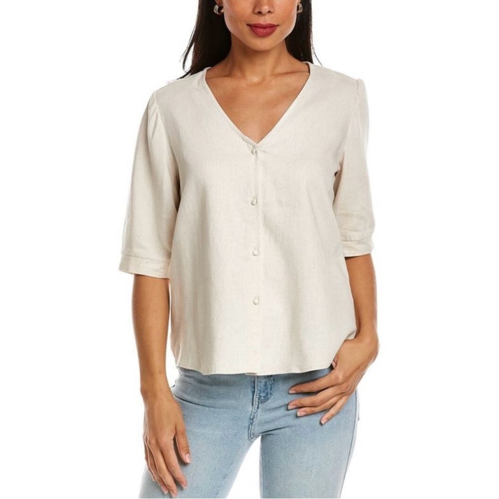 Nanette‎ Nanette Lepore Archie Linen-Blend Top Tan Women’s Large Minimalist